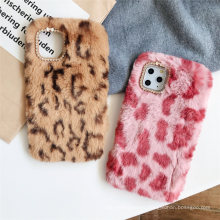 Superstarer High Quality Leopard Print Rabbit Fur Protective Case Phone Case